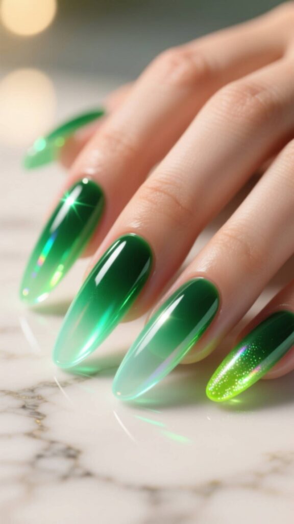 3D Green Aura Nails