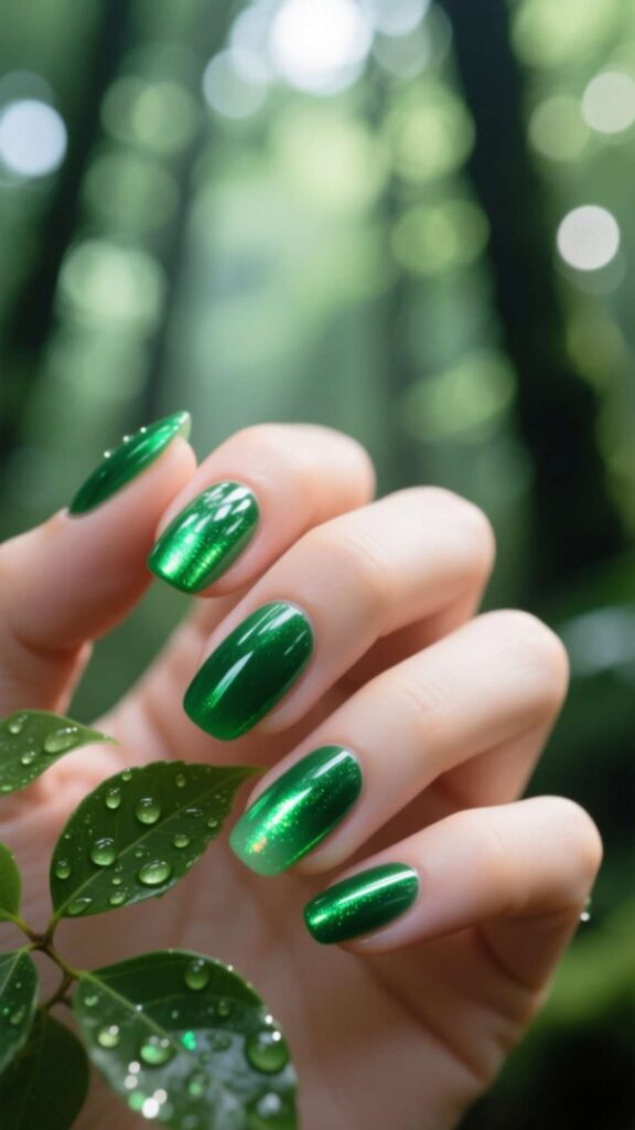  Forest Green Aura Nails