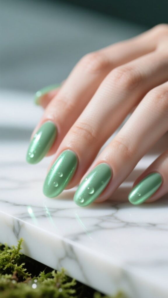 Matte Green Aura Nails