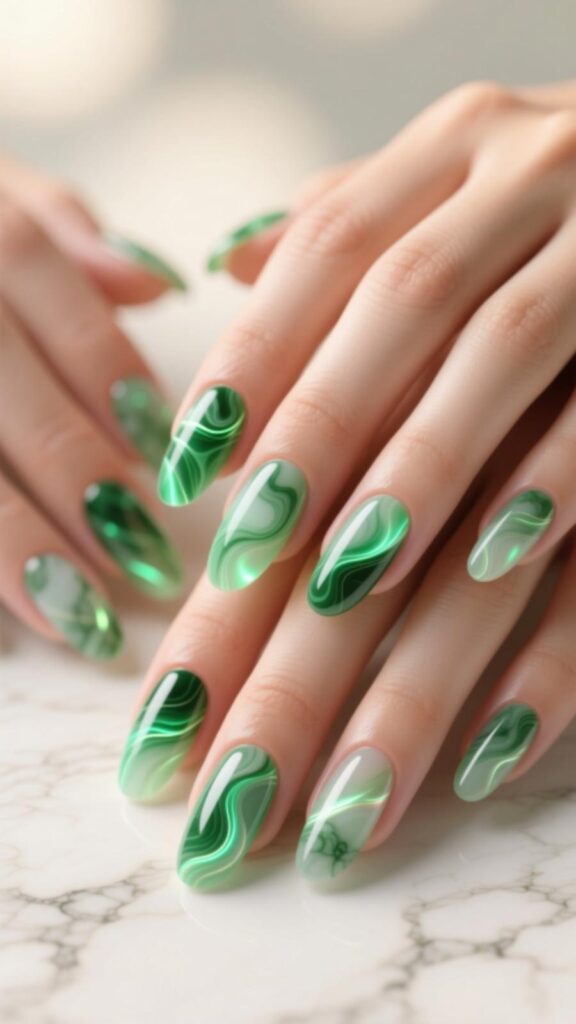 Marble Green Aura Nails
