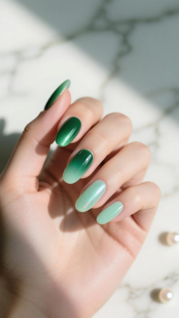 Gradient Green Aura Nails