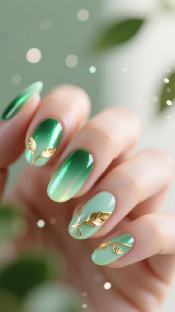 Short Green Aura Nails
