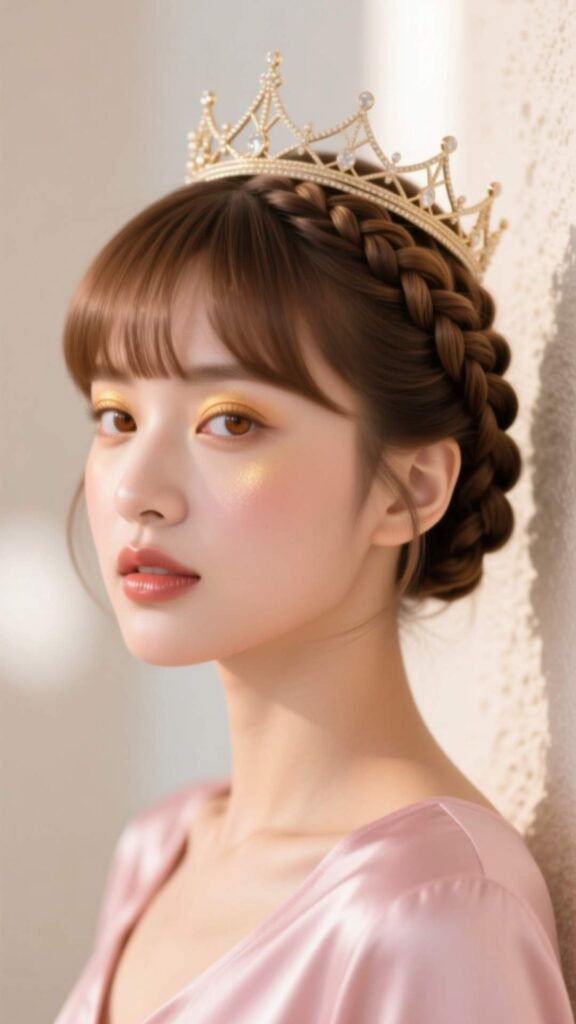 Braided Crown Updo with Baby Bangs