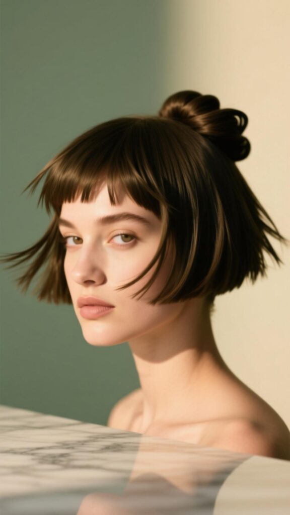 Choppy Updo with Jagged Bangs