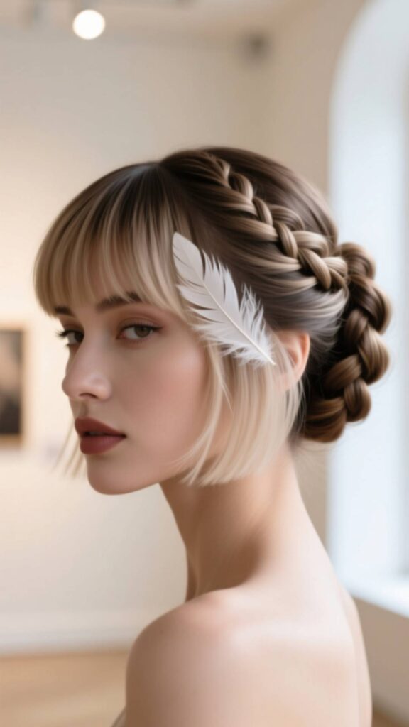 Twisted Side Updo with Feathered Bangs