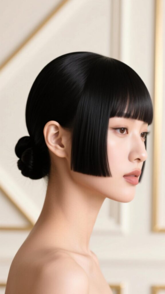 Sleek Knot with Blunt Bangs