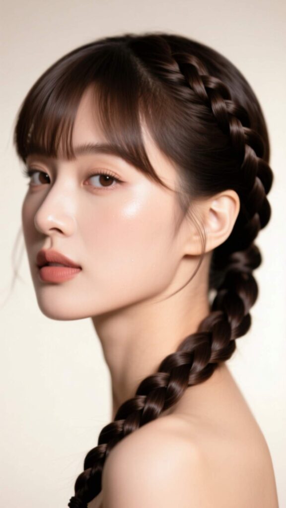 Rope Braid Updo with Side-Swept Bangs