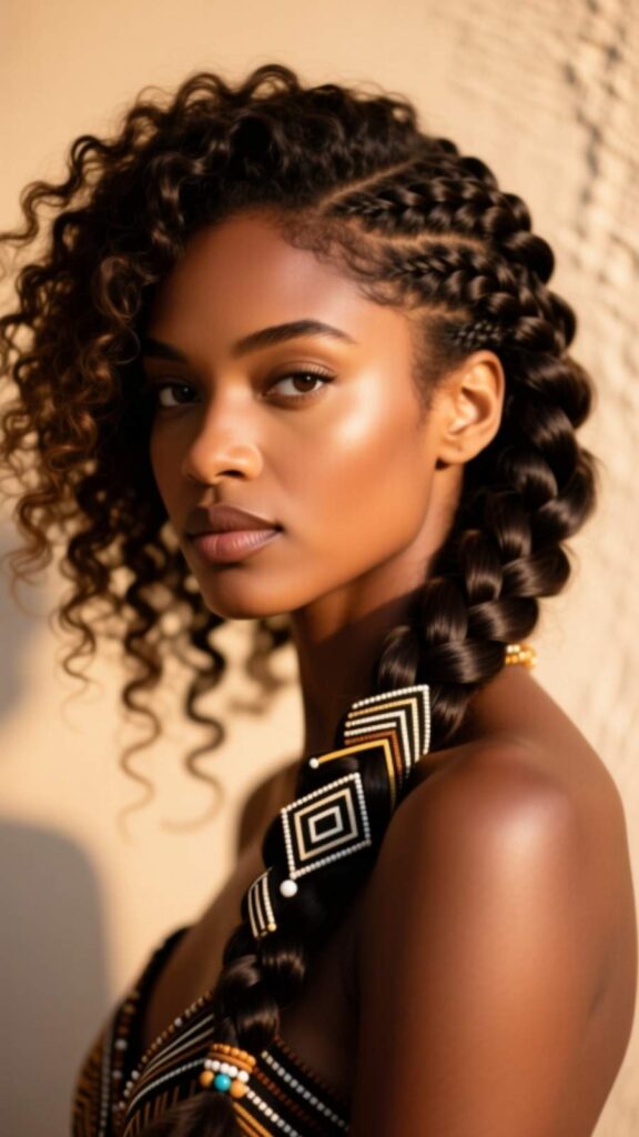 Tribal Half Braids with Natural Curls