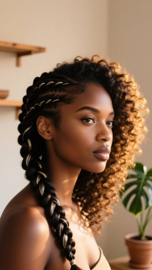 Half Heart Braids Half Curly Style