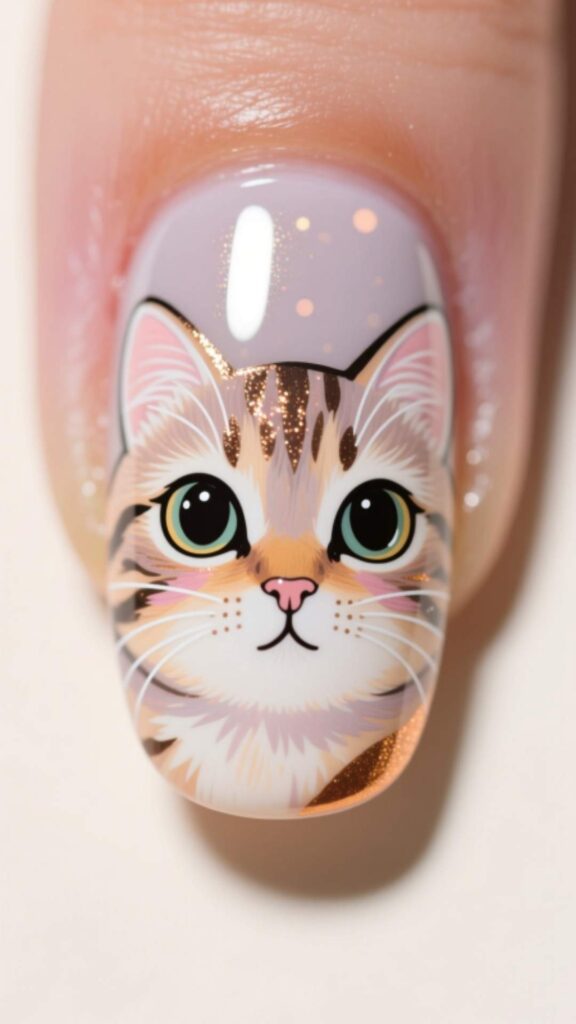  Full Face Kitty on Accent Nail