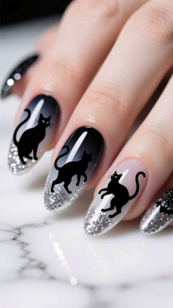  Glitter Ombre with Cat Silhouettes