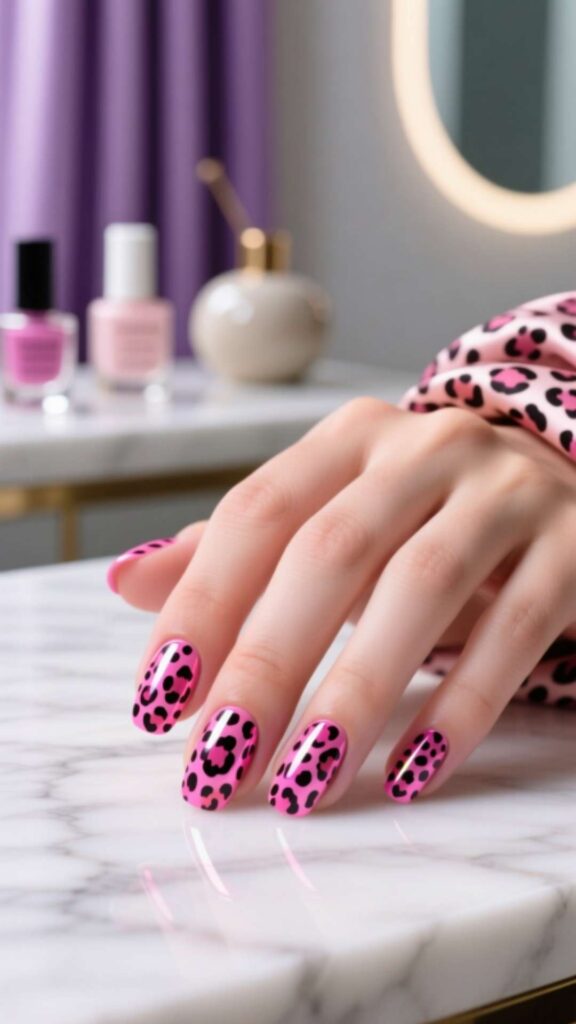  Pink Leopard Nails