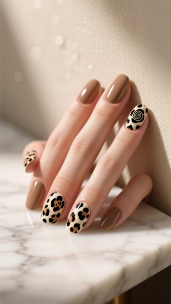 Classic Beige Leopard Nails