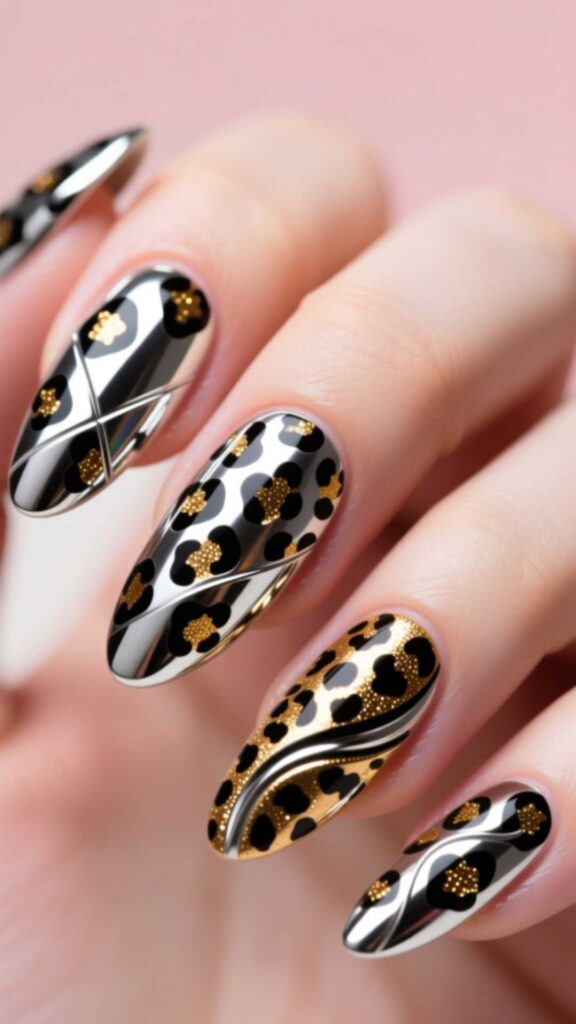 Chrome Leopard Nails