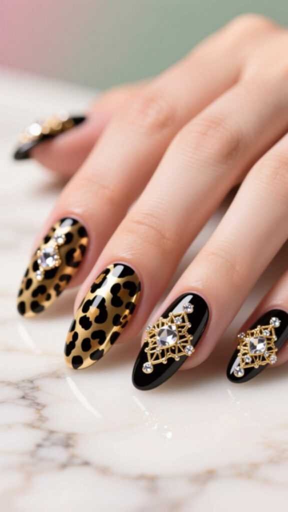  Leopard Nail Art with Gems
