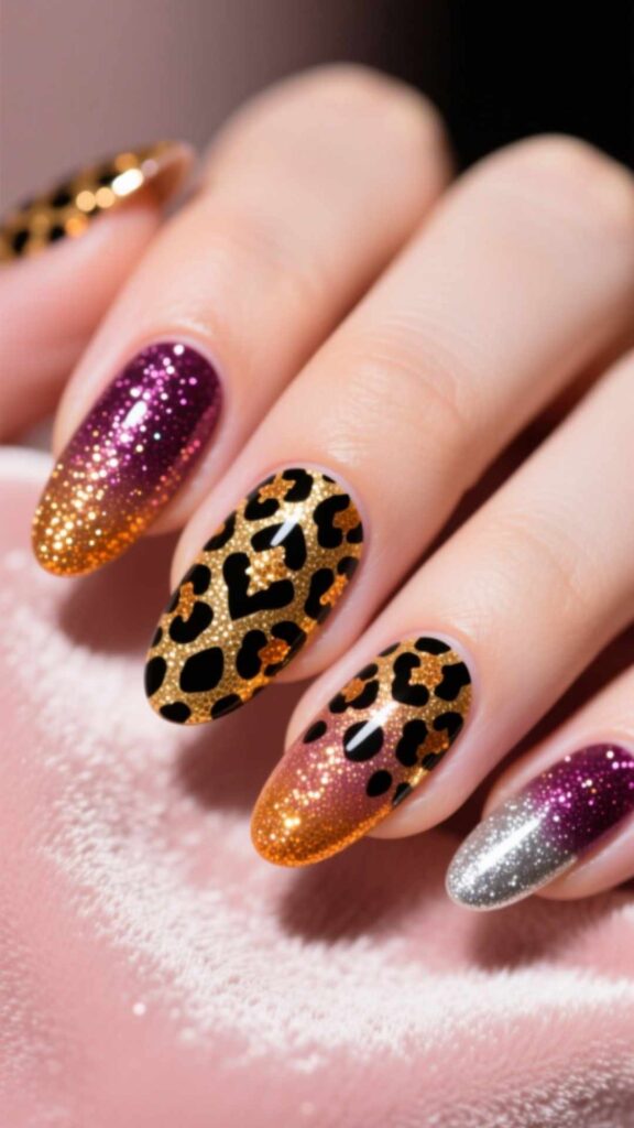 Glitter Leopard Nail Art