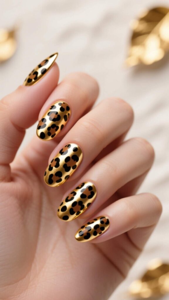 Gold Leopard Nail Art