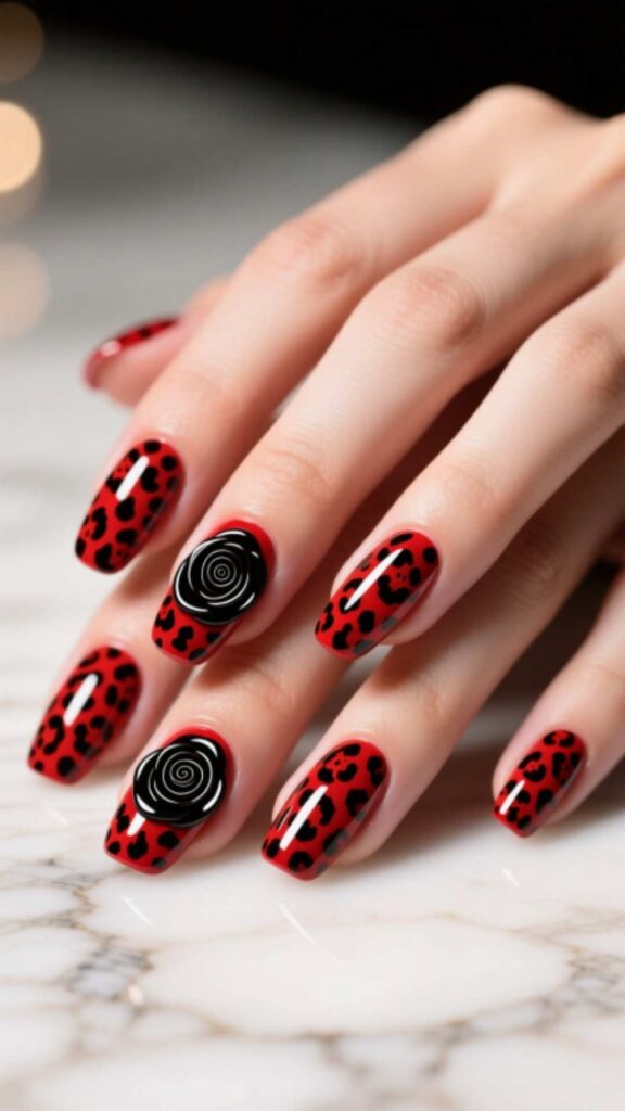 Red Leopard Nails