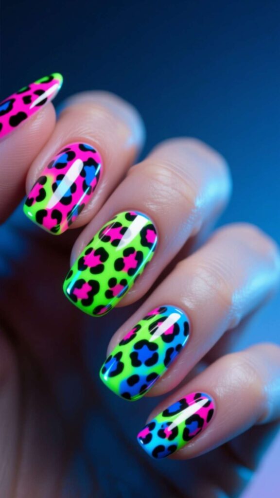 Neon Leopard Nail Art