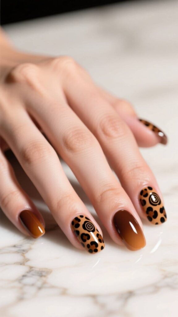 Brown Leopard Nail Design