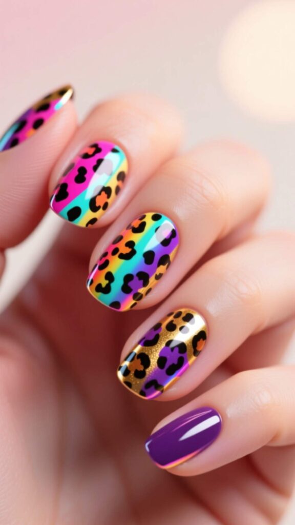 Rainbow Leopard Nail Art