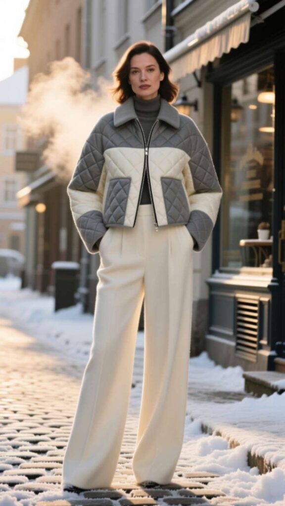 Quilted Jacket with Wide-Leg Pants