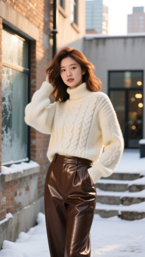 Chunky Knit with Leather Pants