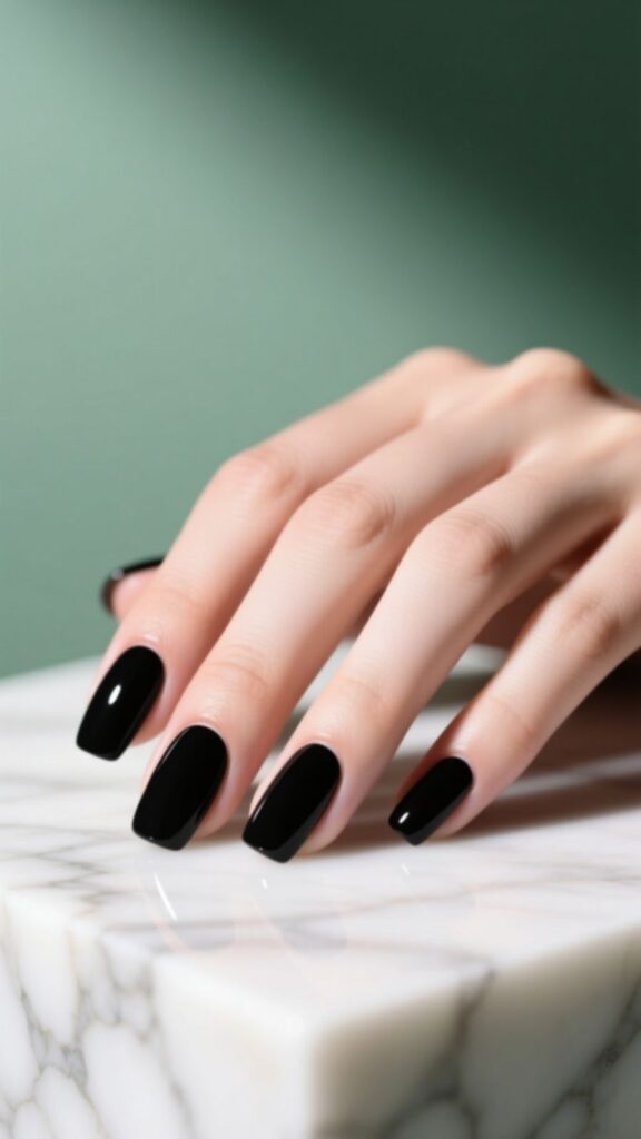 Classic Black Matte Nails