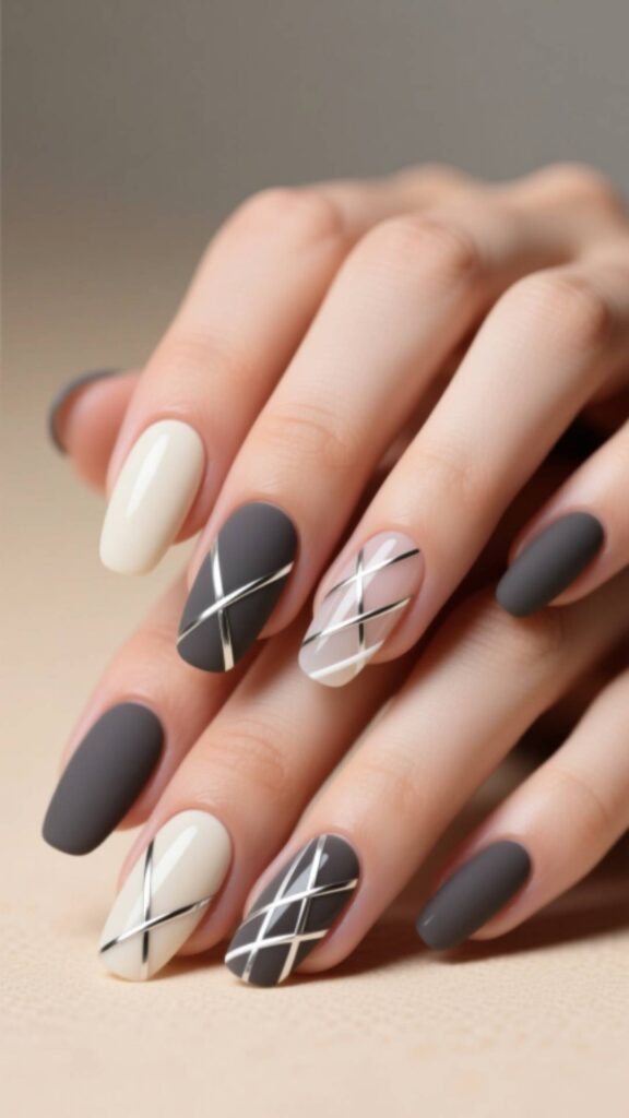 Matte Nail Art with Lines