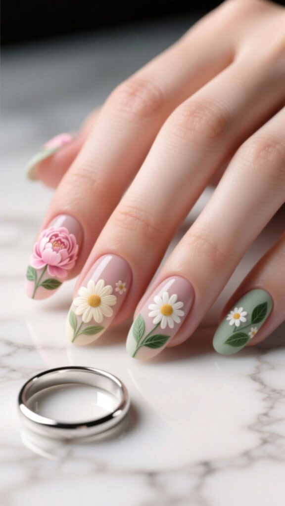Matte Floral Nails