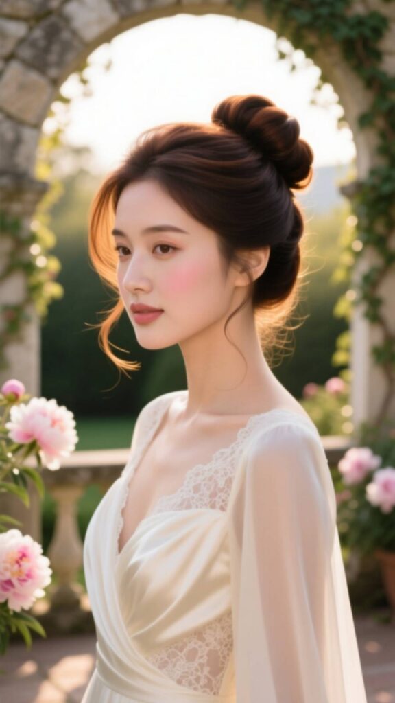 High Bun with Loose Tendrils