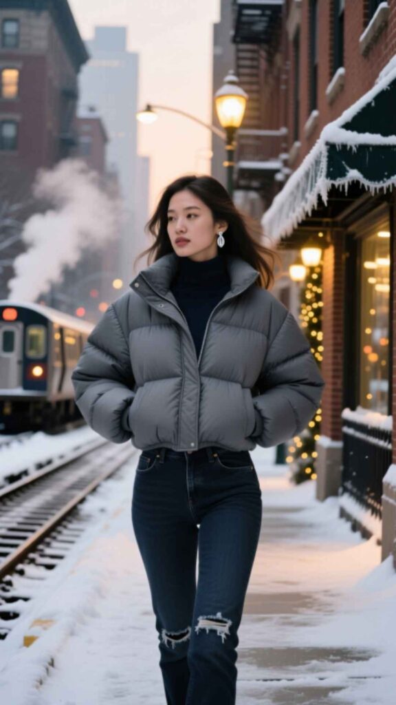 Puffer Jacket and Jeans Combo