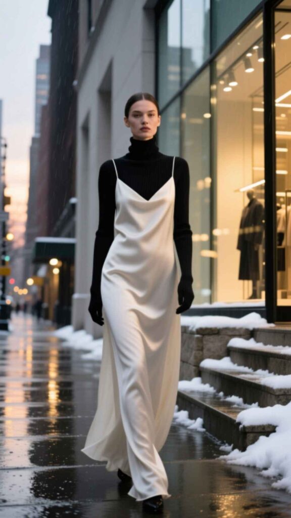Turtleneck and Slip Dress Layer