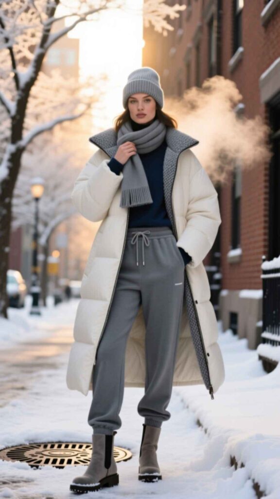 Down Coat with Joggers