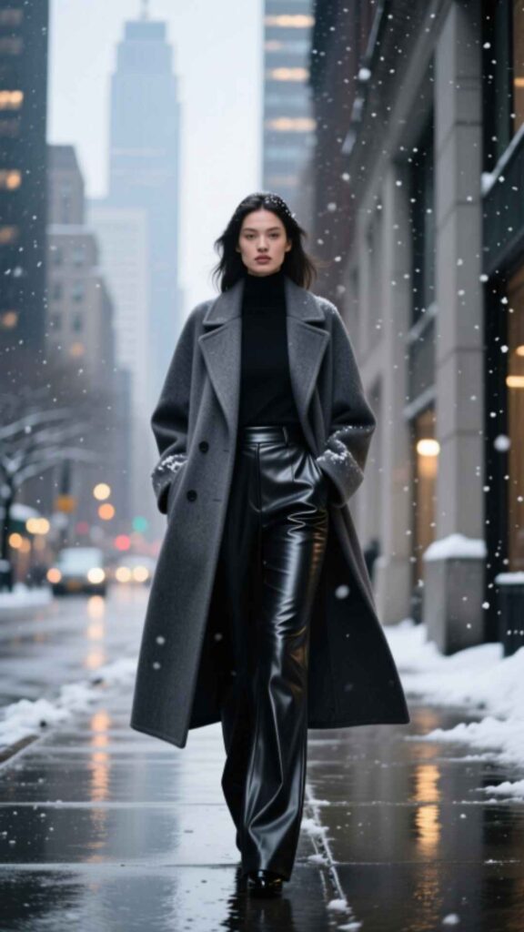 Long Coat with Leather Pants