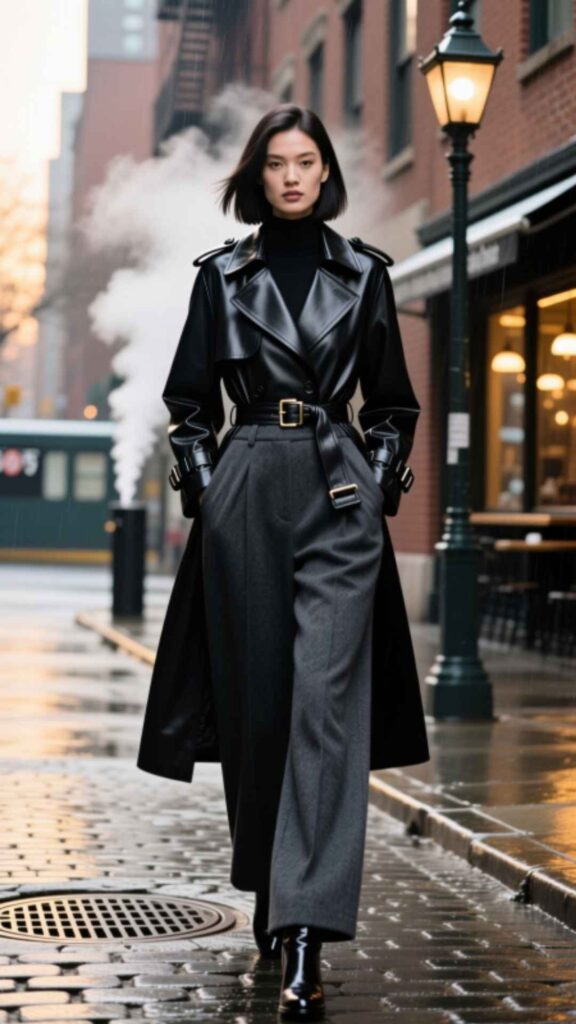 Trench Coat and Wide-Leg Pants