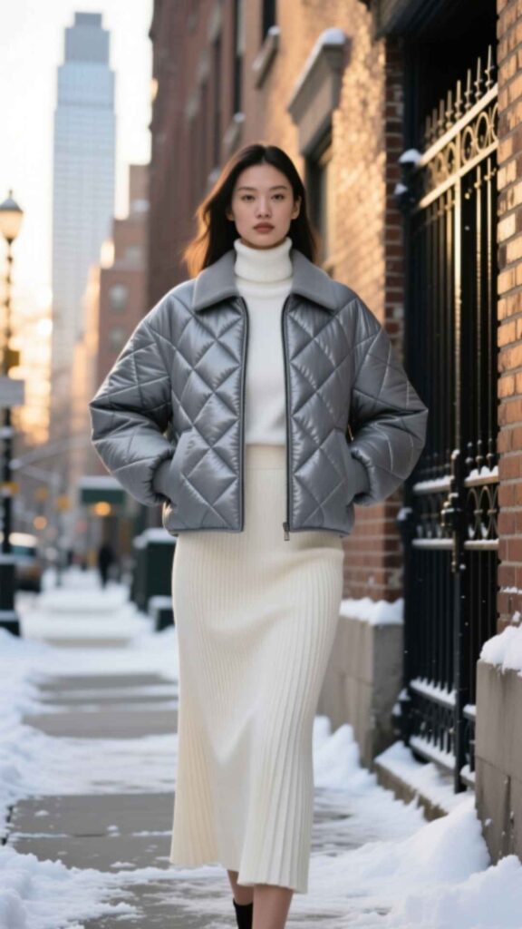 Quilted Jacket with Midi Skirt