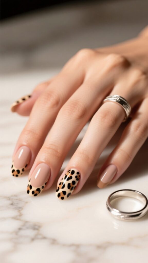 Nude Nails with Animal Print