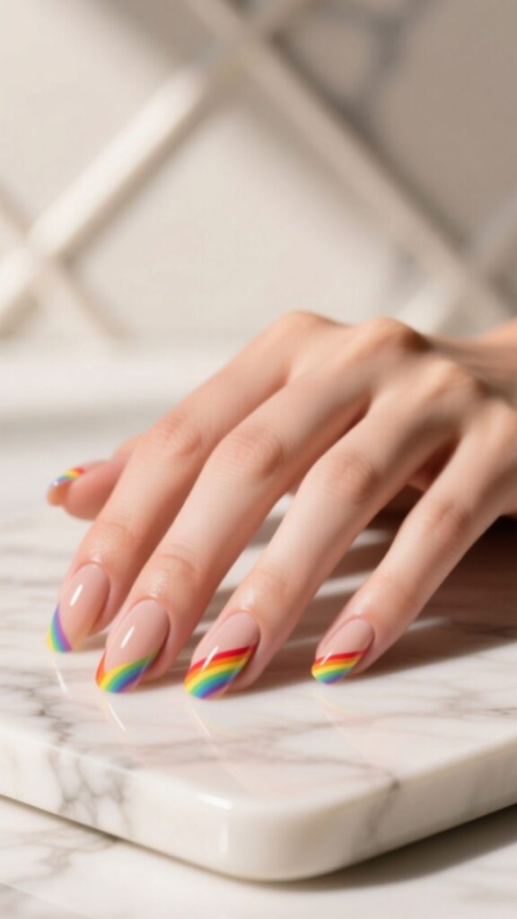 Nude Nails with Rainbow Accents