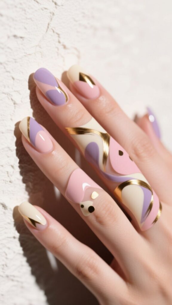 Nude Nails with Abstract Art