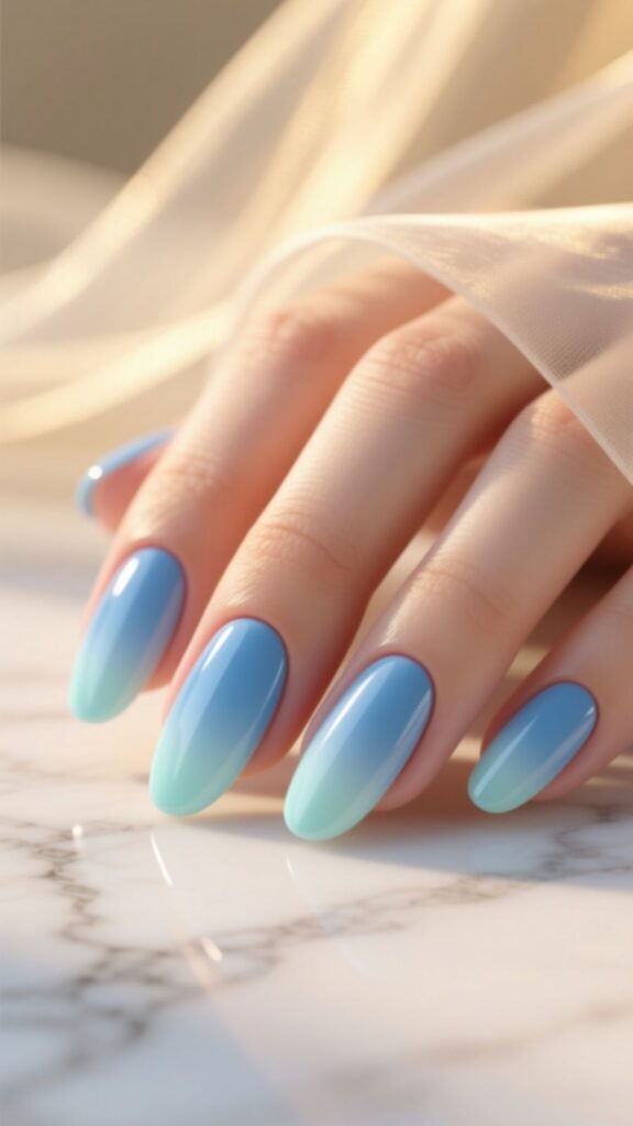 Baby Blue Ombre Nails