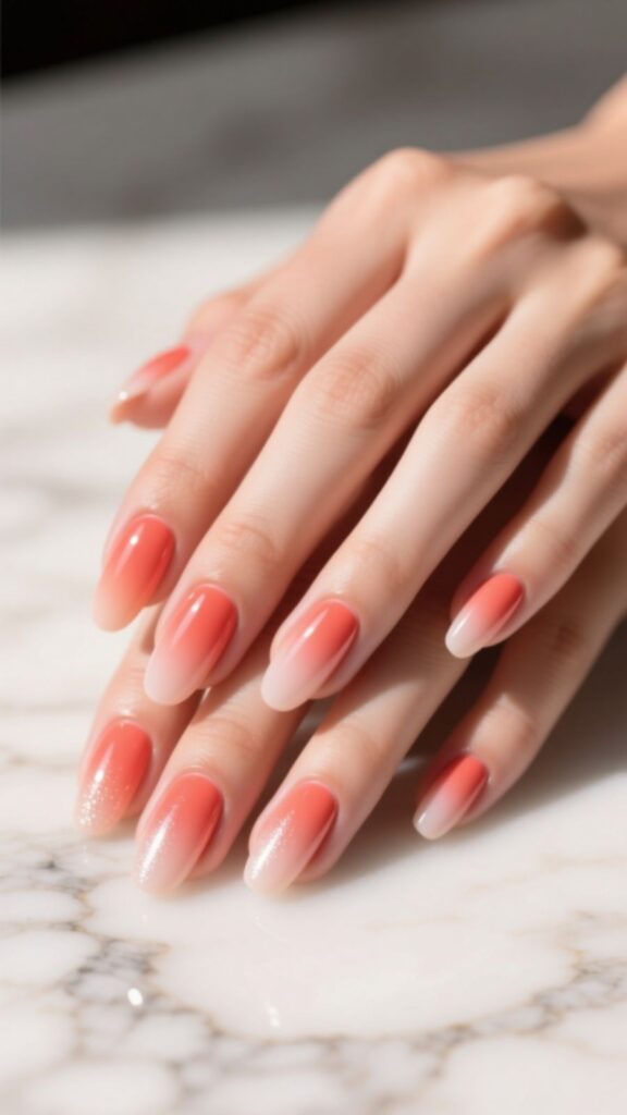 Coral Ombre Nails