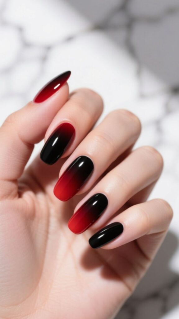 Red to Black Ombre Nails