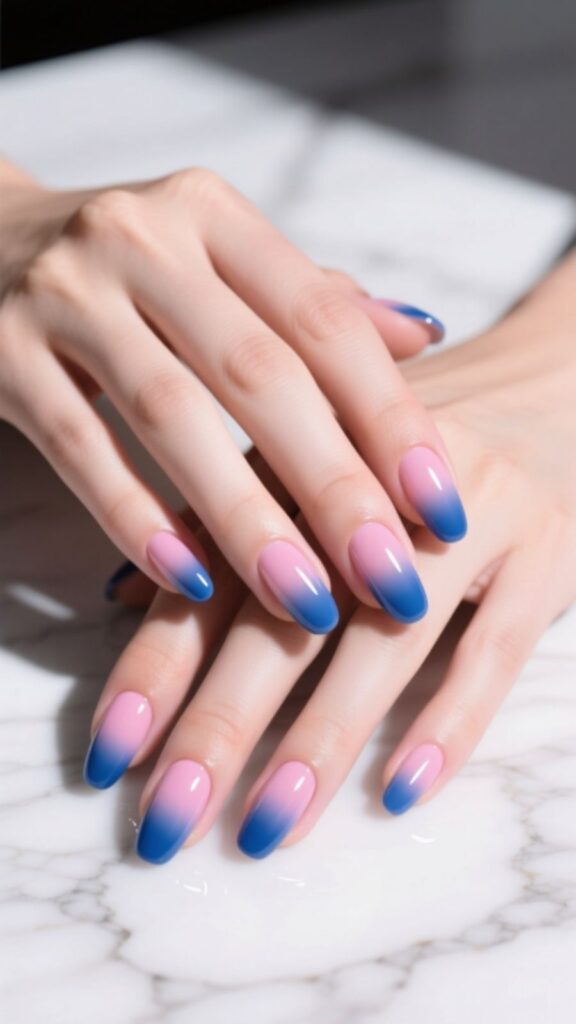 Pink and Blue Ombre Nails