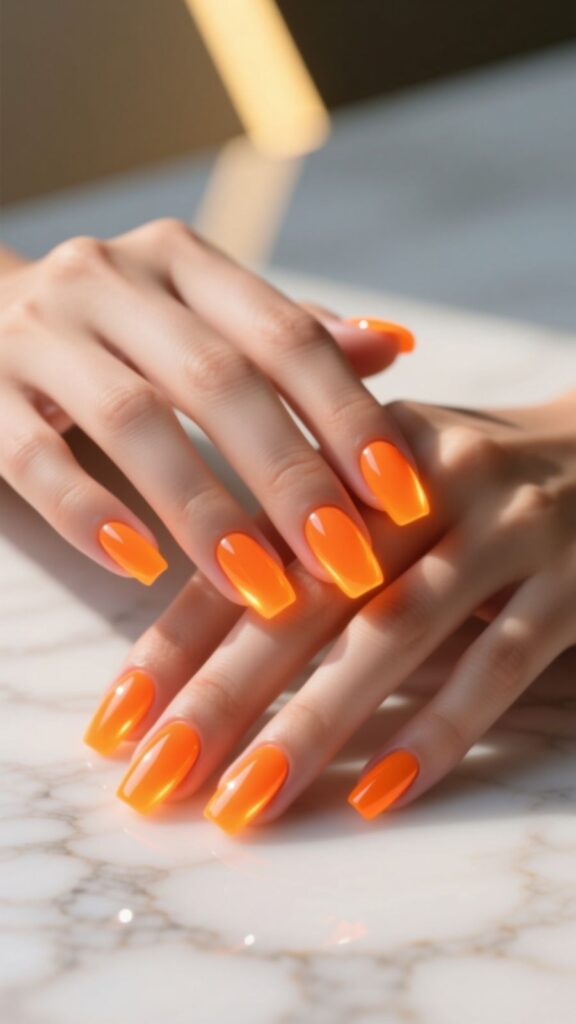 Neon Orange Aura Nails