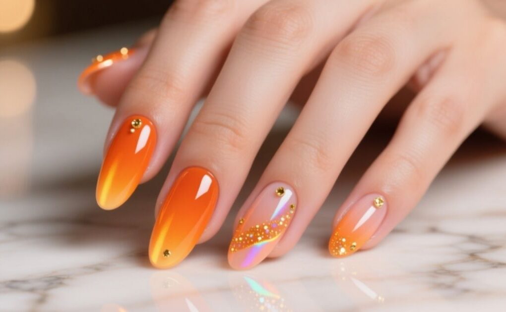 Orange Aura Nails