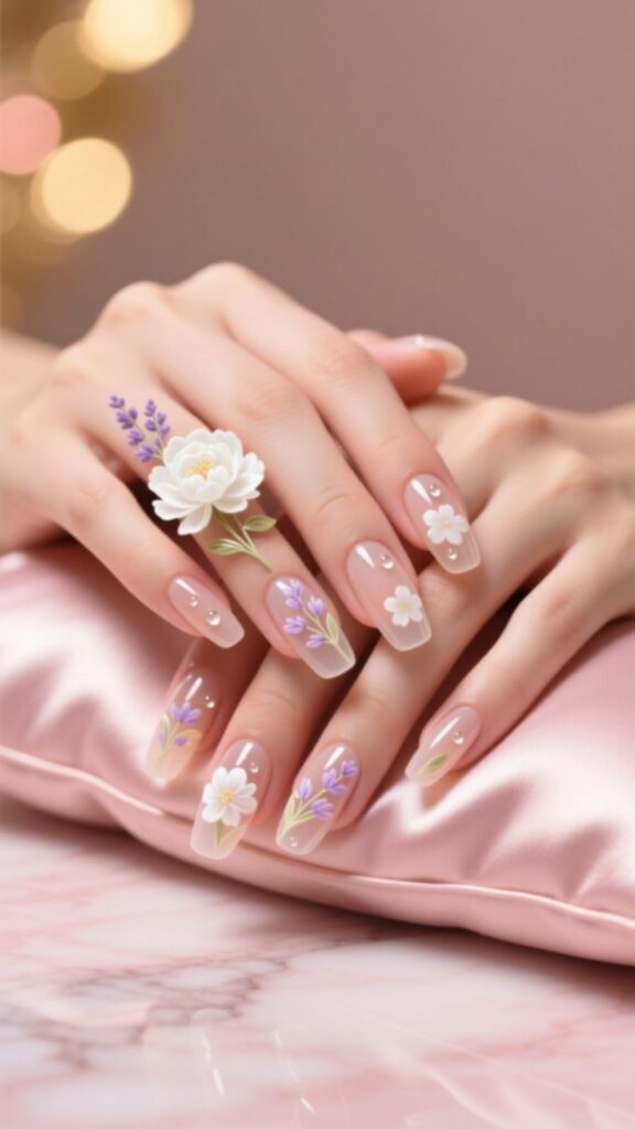 Aura Nails with Floral Art