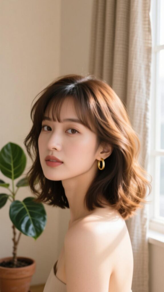 Shoulder-Length Hair with Center Waves