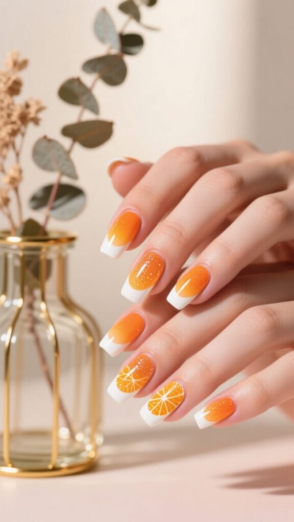 Orange Aura French Tips