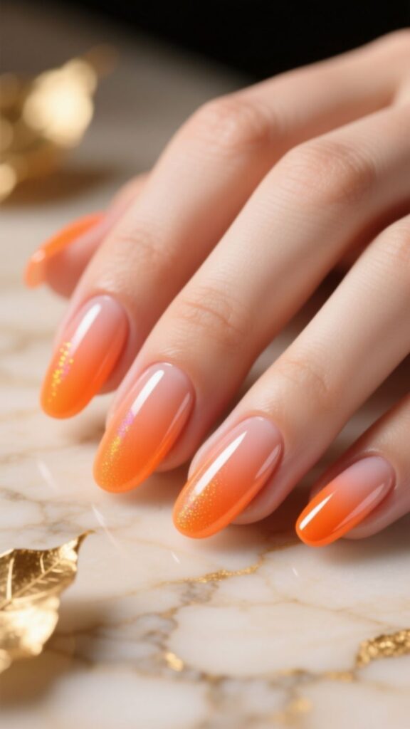 Coral Orange Aura Nails